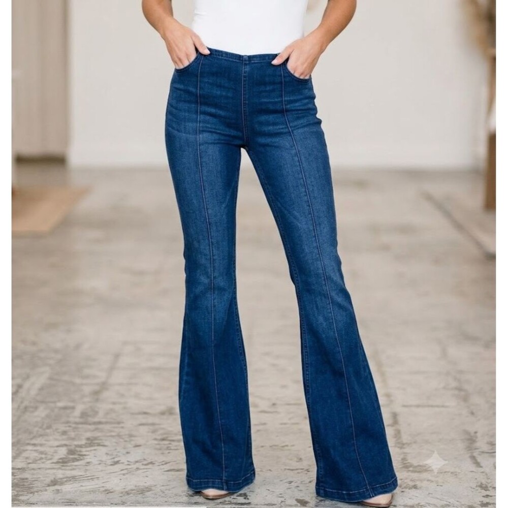 Free People We The Free Flare Bell Jeans Womens 27R Blue Penny Pull On Stretch